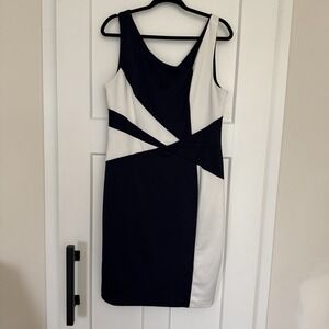 Dress Barn Blue White Sheath Dress size 16 Fully Lined‎